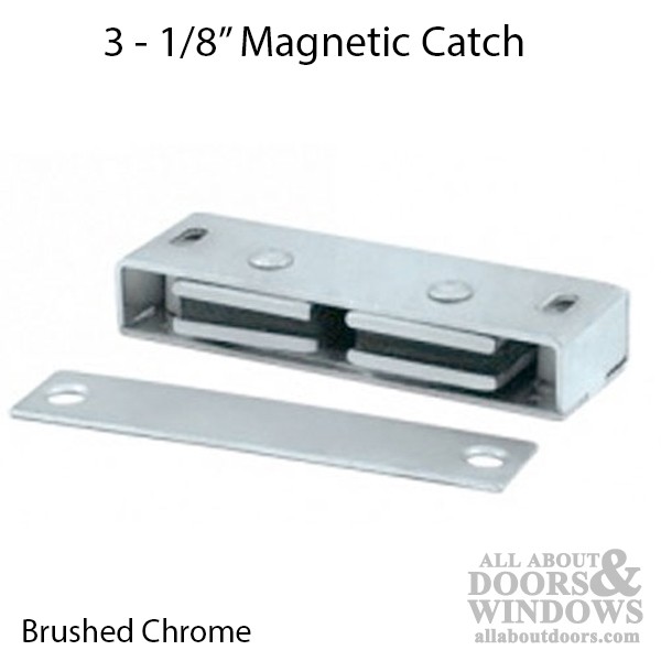 Magnetic Catch 3-1/8"x 1"x 9/16" Two Magnets - Brushed Chrome