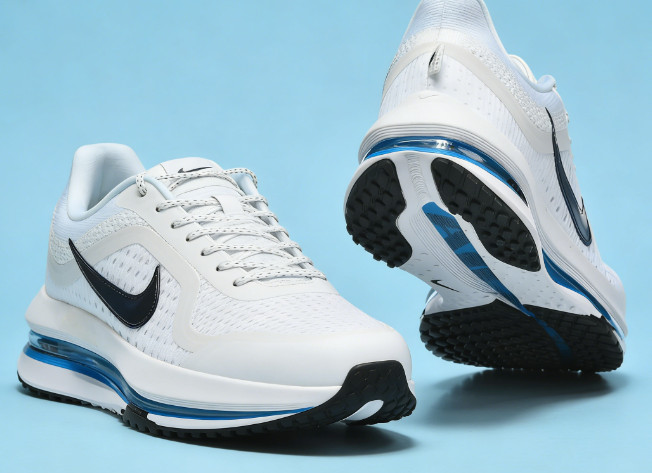 Nike Air Zoom Pegasus Air Cushion Sneakers, White Blue For Men & Women