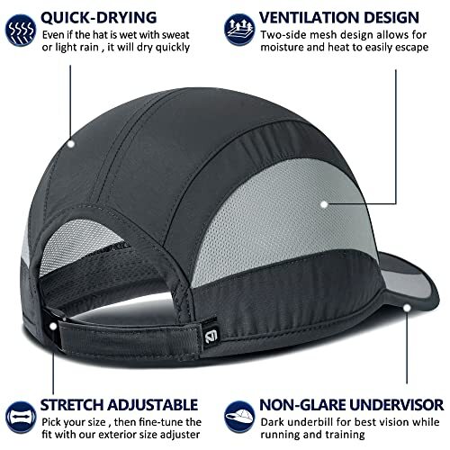 Quick Dry Run Hat Cooling Breathable Mesh 7-7 1/2 Dark Gray