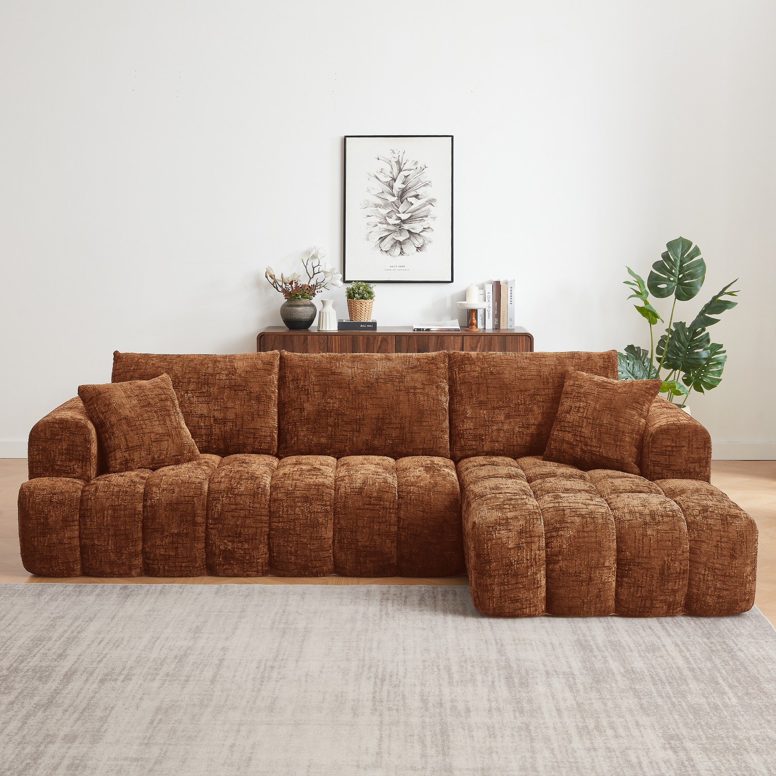 Chenille L-Shape Luxury Sectional Oversized Sofa,Mnimalist Design,Comfy Sleeper