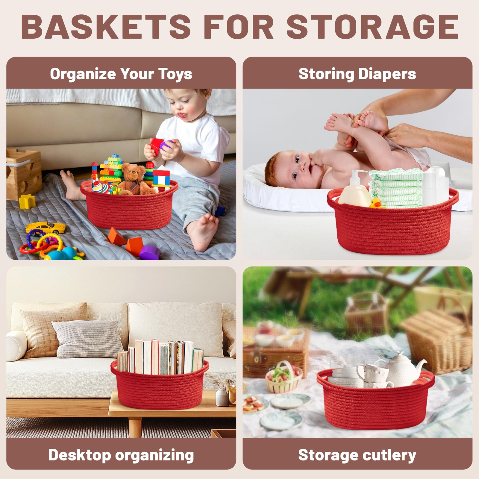 Bufims Small Woven Red Gifts Basket for Storage Empty with Ribbons and Bags D...