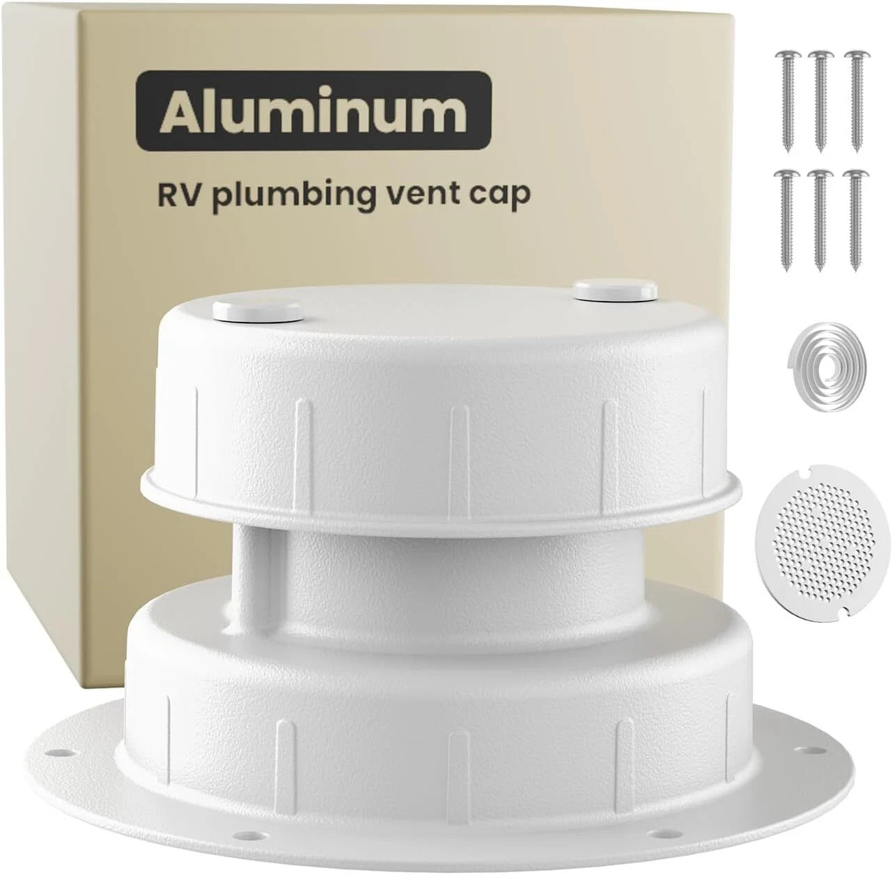 Aluminum RV Roof Sewer Plumbing Vent Cap Kit- Metal Replacement for Plastic Cove