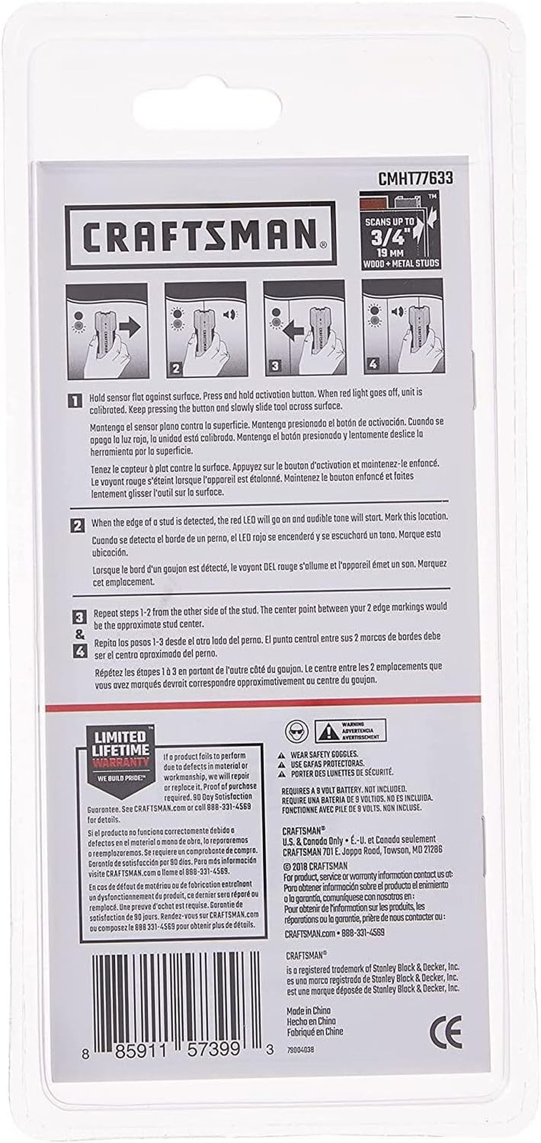 Stud Finder 3/4Compact Stud Sensor For Drywall Wallpaper & Fabric Covered Walls