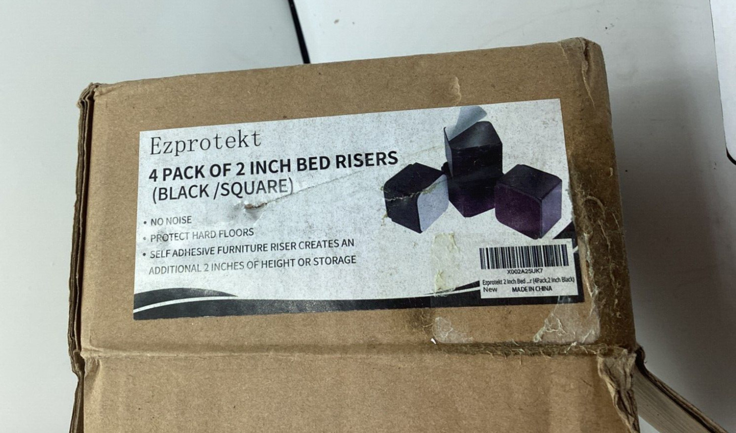 Pack of 4 Ezprotekt 2" Bed Risers Black Square Self-Adhesive Protects Hard Floor