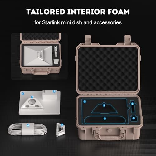 Starlink Mini Case, Carrying Travel Hard Case, Waterproof Protective Tan