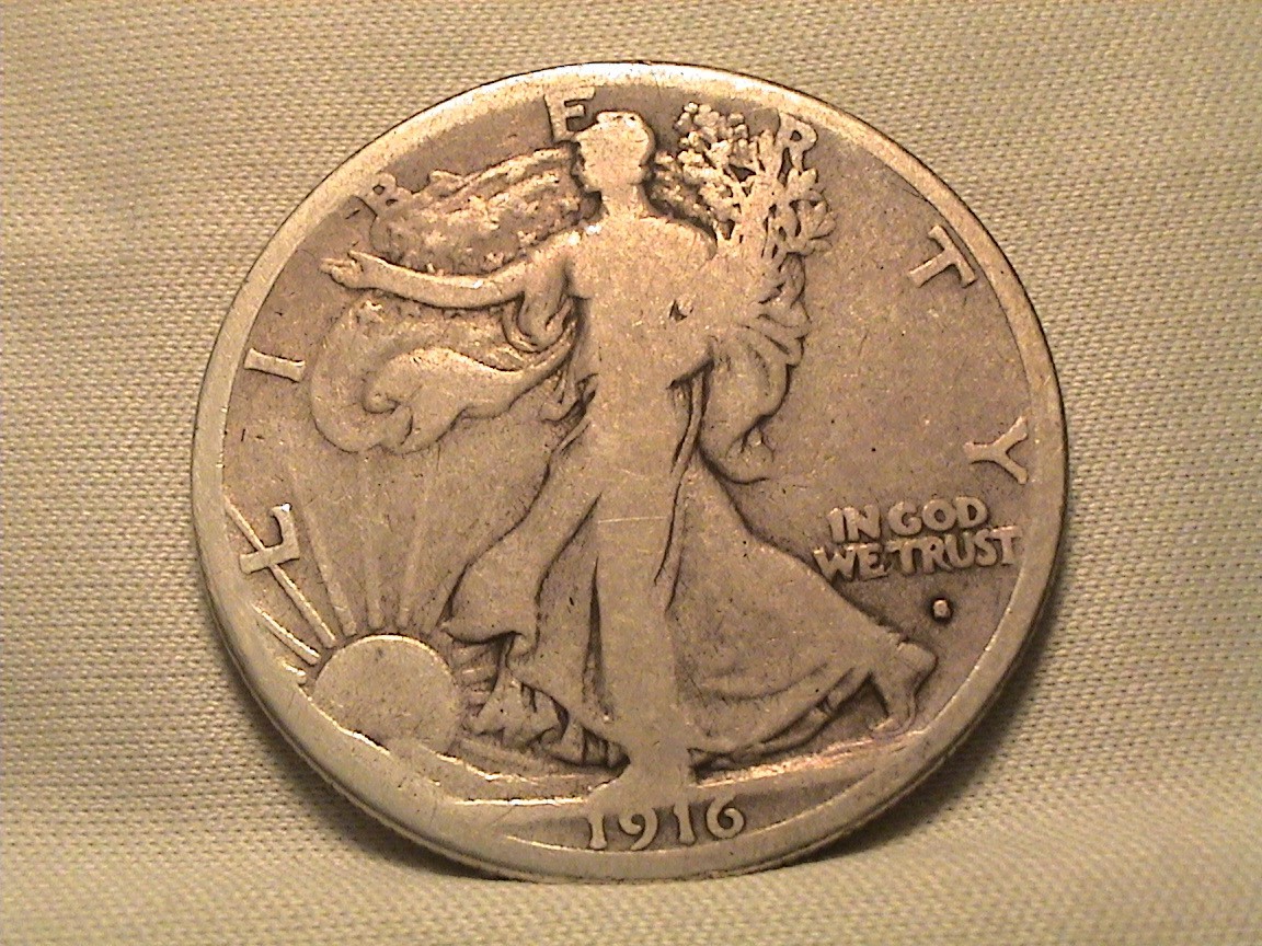 1916-S Walking Liberty Silver Half Dollar Obverse Mintmark Key Date