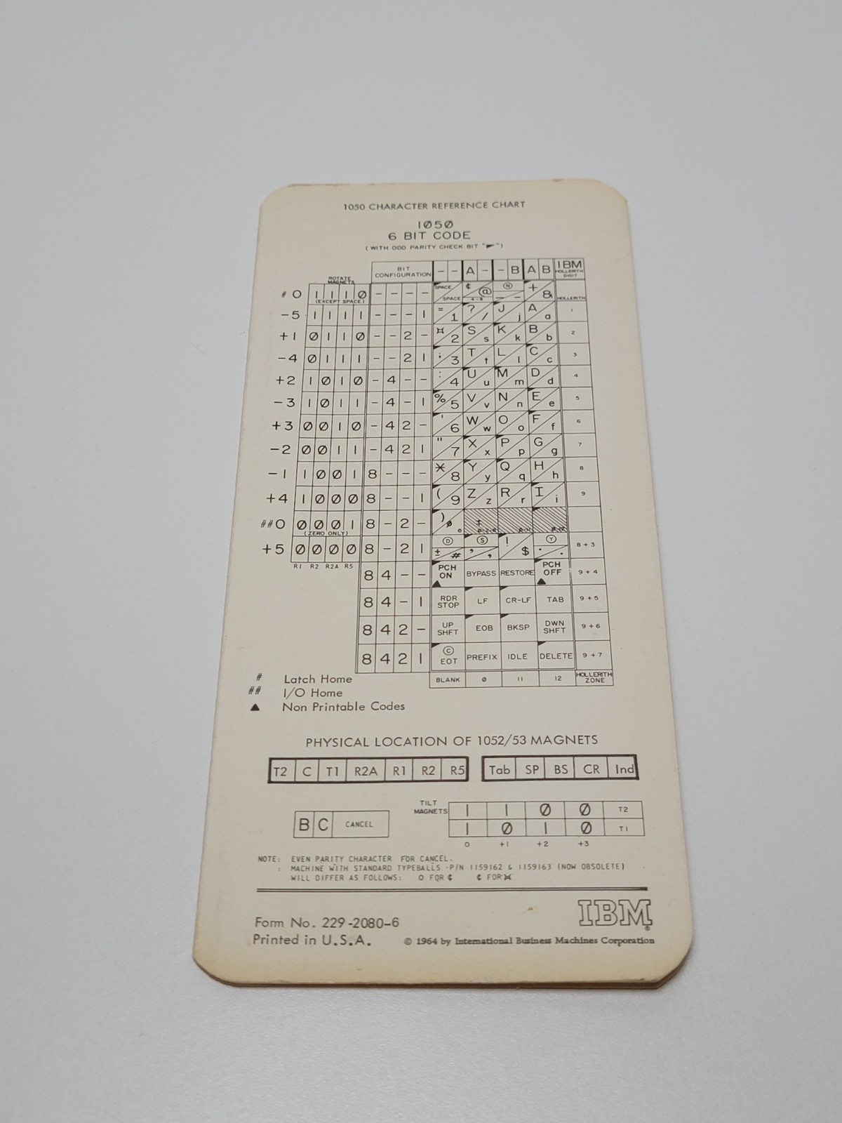 IBM 1050 Character Reference Chart Original 1964