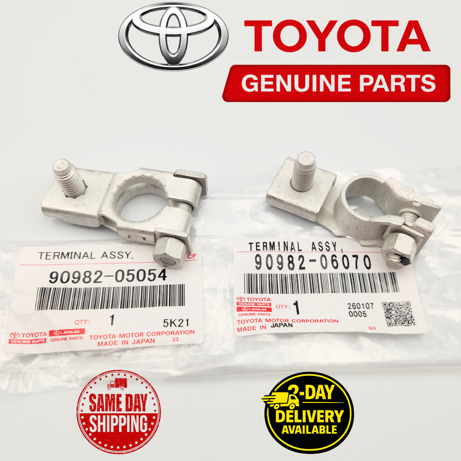 Genuine Toyota 90982-05054 & 90982-06070 Battery Terminal Set (+ & -)