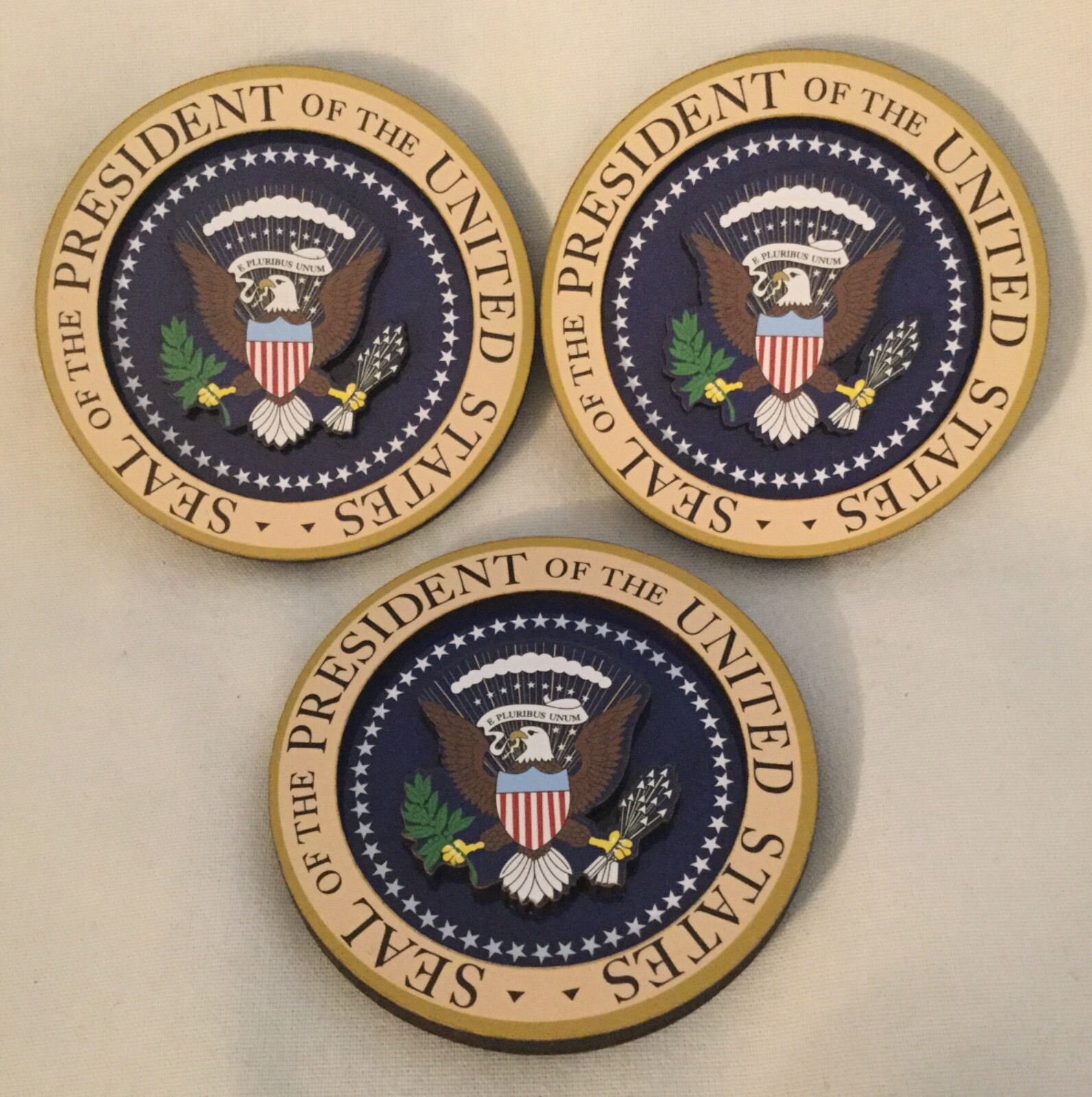 3 WHITE HOUSE PRESIDENT EAGLE SEAL MAGNET  WOOD CARVED DEMOCRAT REPUBLICAN GOP