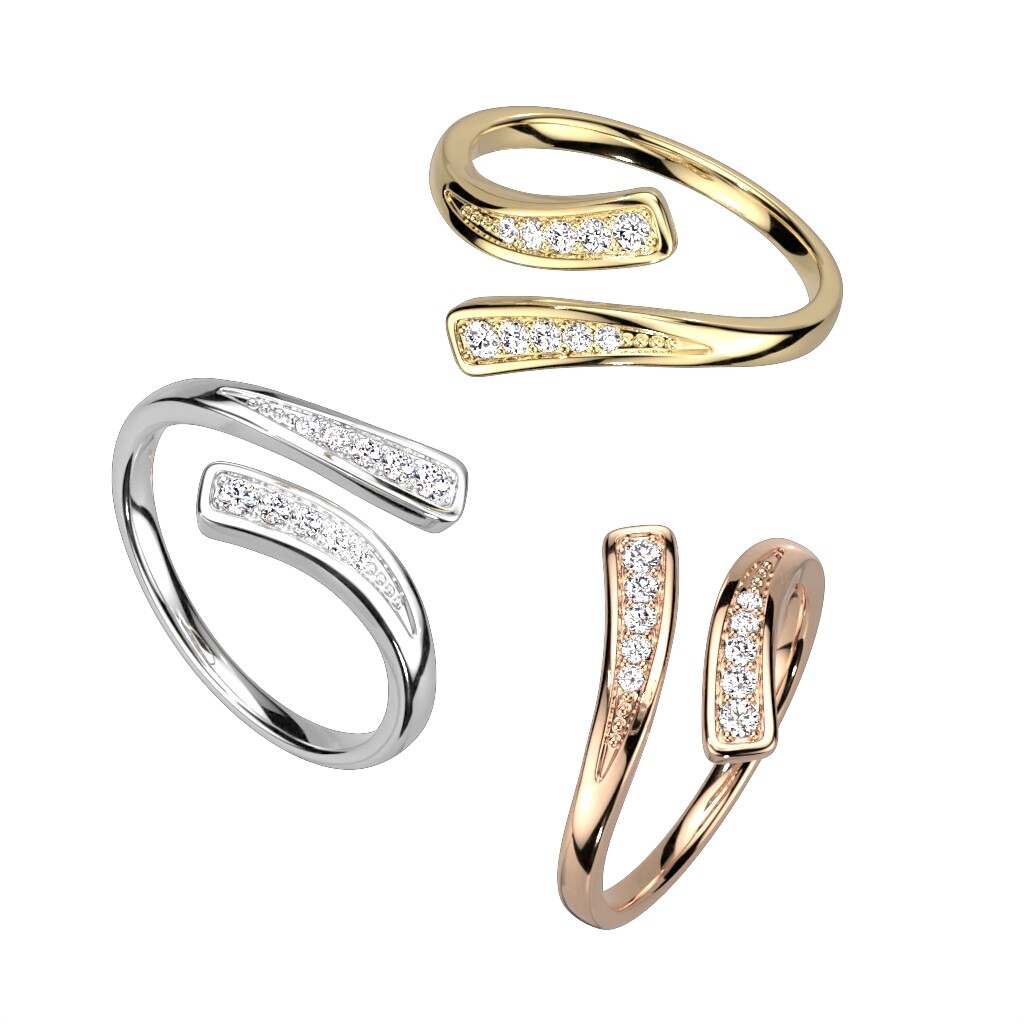 Multi-Paved CZ Rhodium Plated Adjustable Brass Mid Ring Toe Ring