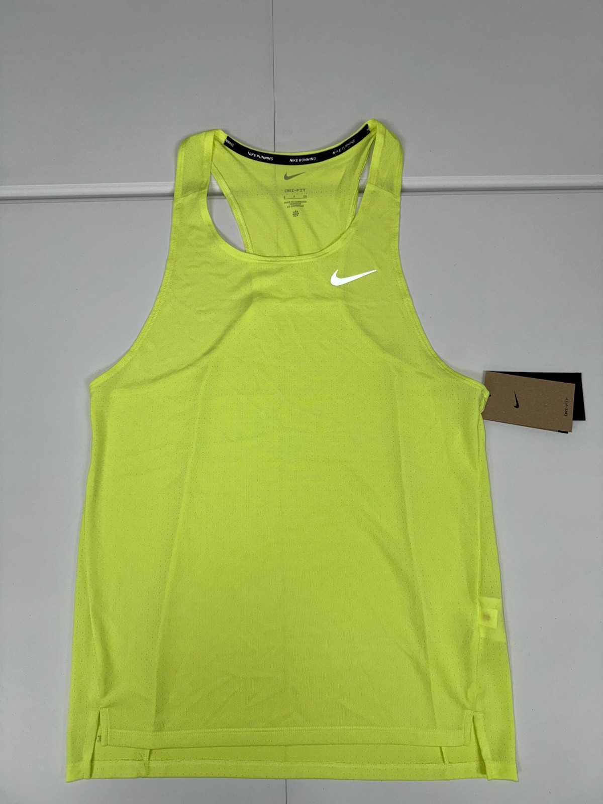 Nike Dri-Fit Running Fast Vest Mens Lime Green Swoosh Logo FN4229-736 Pick Size