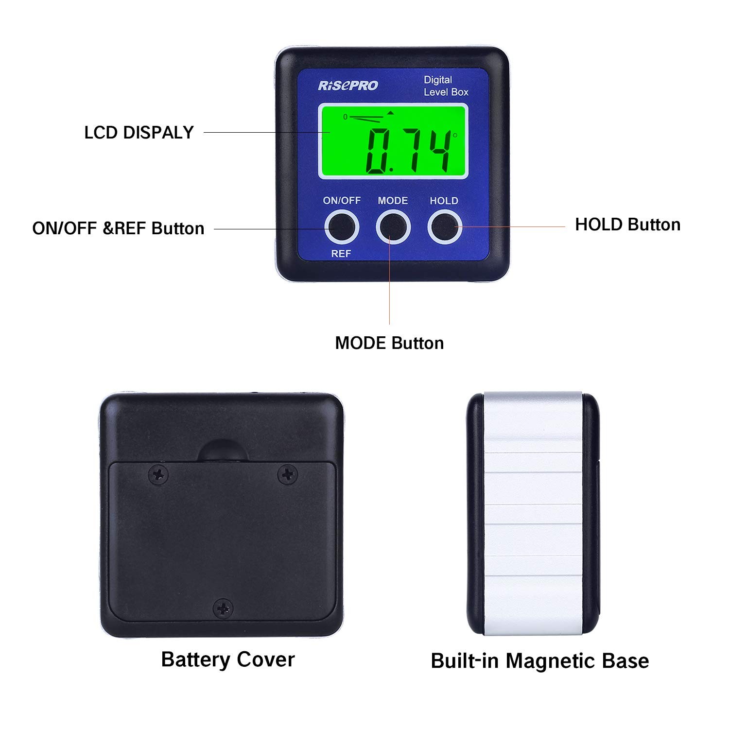 RISEPRO Digital Level Box Angle Gauge Protractor Inclinometer Bevel Blue