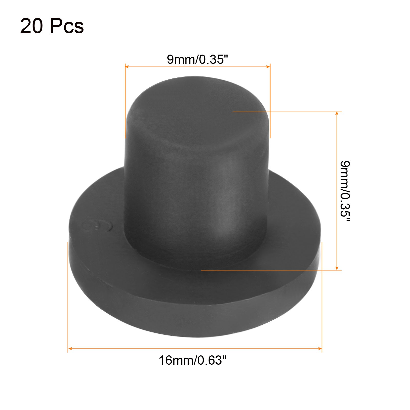 20pcs High Temp Silicone Plug T Shaped Solid Silicon Stopper Black 16x9x9mm