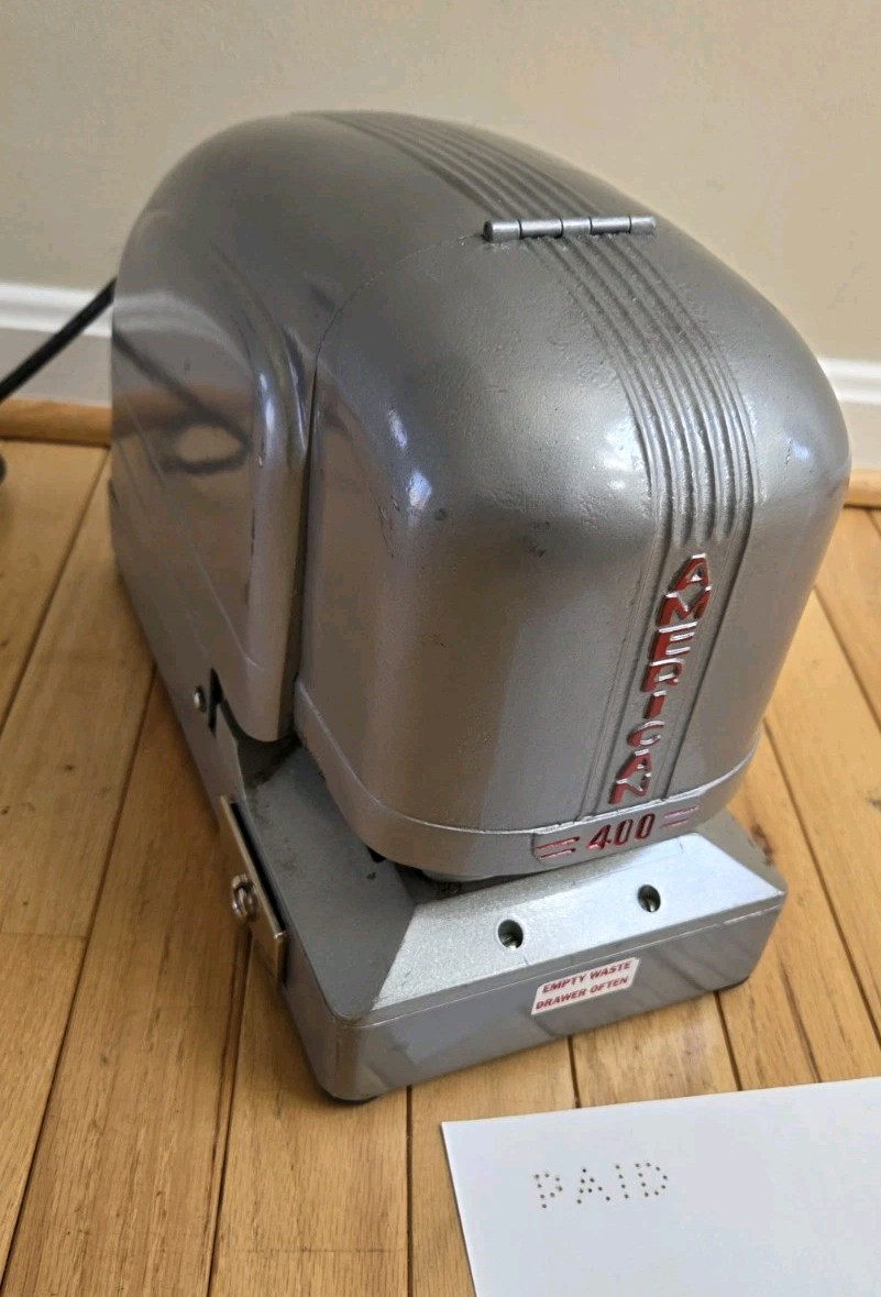 Vintage American Perforator Company Model 400 with Cover Works Great "PAID"