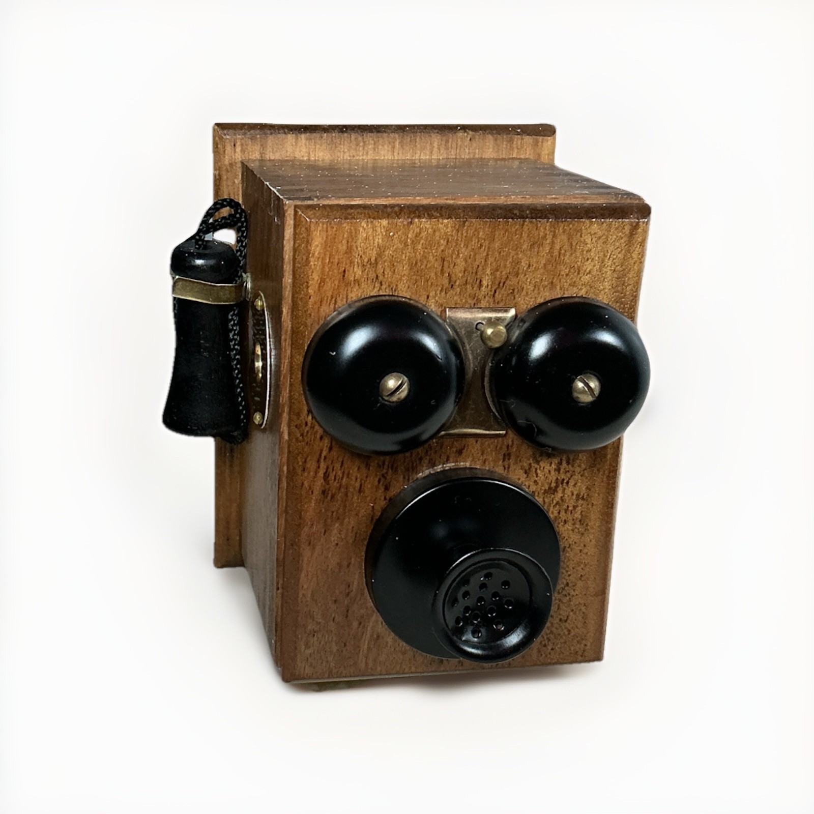 Vintage 1966 Dovetail Wooden Telephone Shaped Wall Pencil Sharpener Works