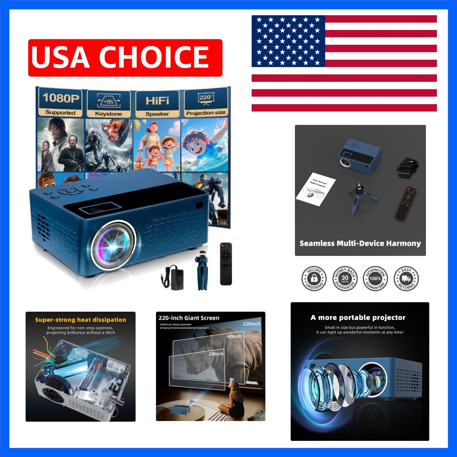 Smart support for 4K projectors,Comes with a mini stand ,Mini Projector with ...