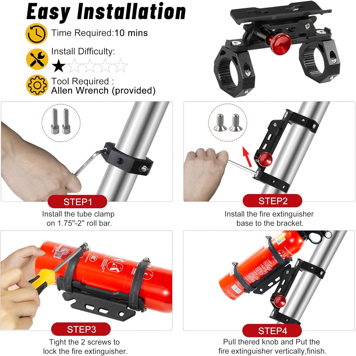 UTV Fire Extinguisher with Mount Kits- Quick Release Roll Bar Fire Extinguisher