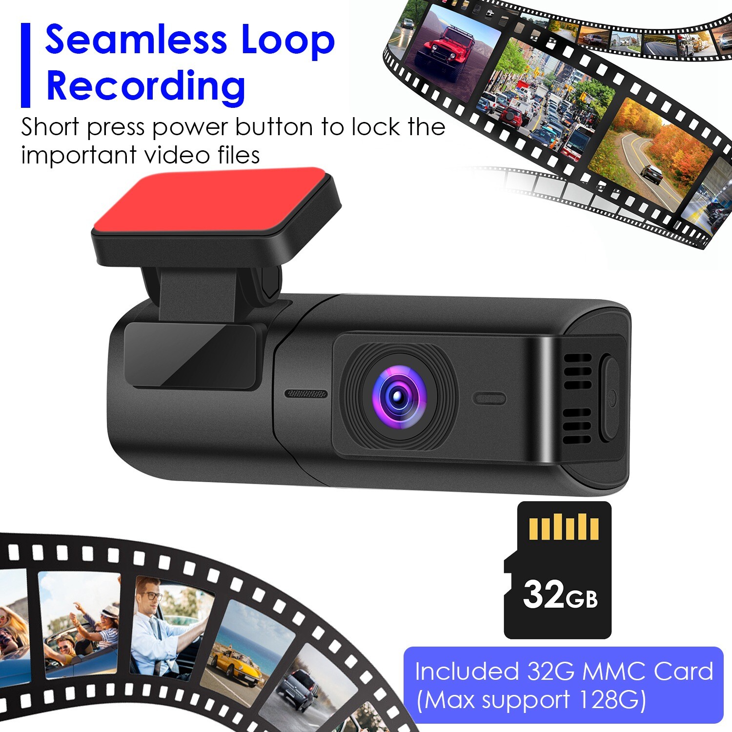2K Dual Dash Camera for Cars, Free 32G SD Card and 140° Wide Angle WiFi App