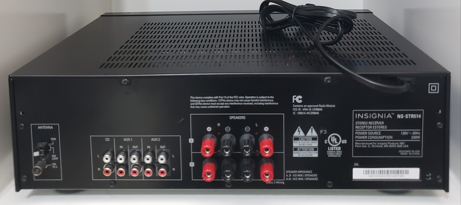 Lightly Used Insignia NS-STR514 200W Stereo Bluetooth Receiver bundle