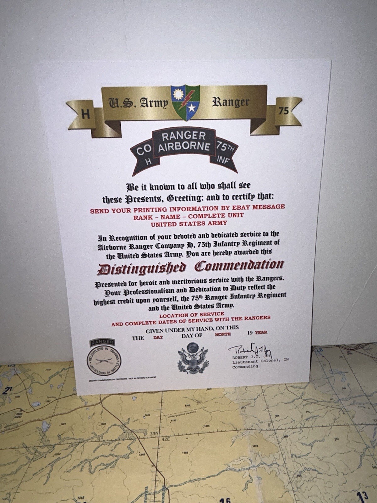 U.S. ARMY - H CO. 75TH INFANTRY RANGER REGIMENT / DISTINGUISHED COMMENDATION