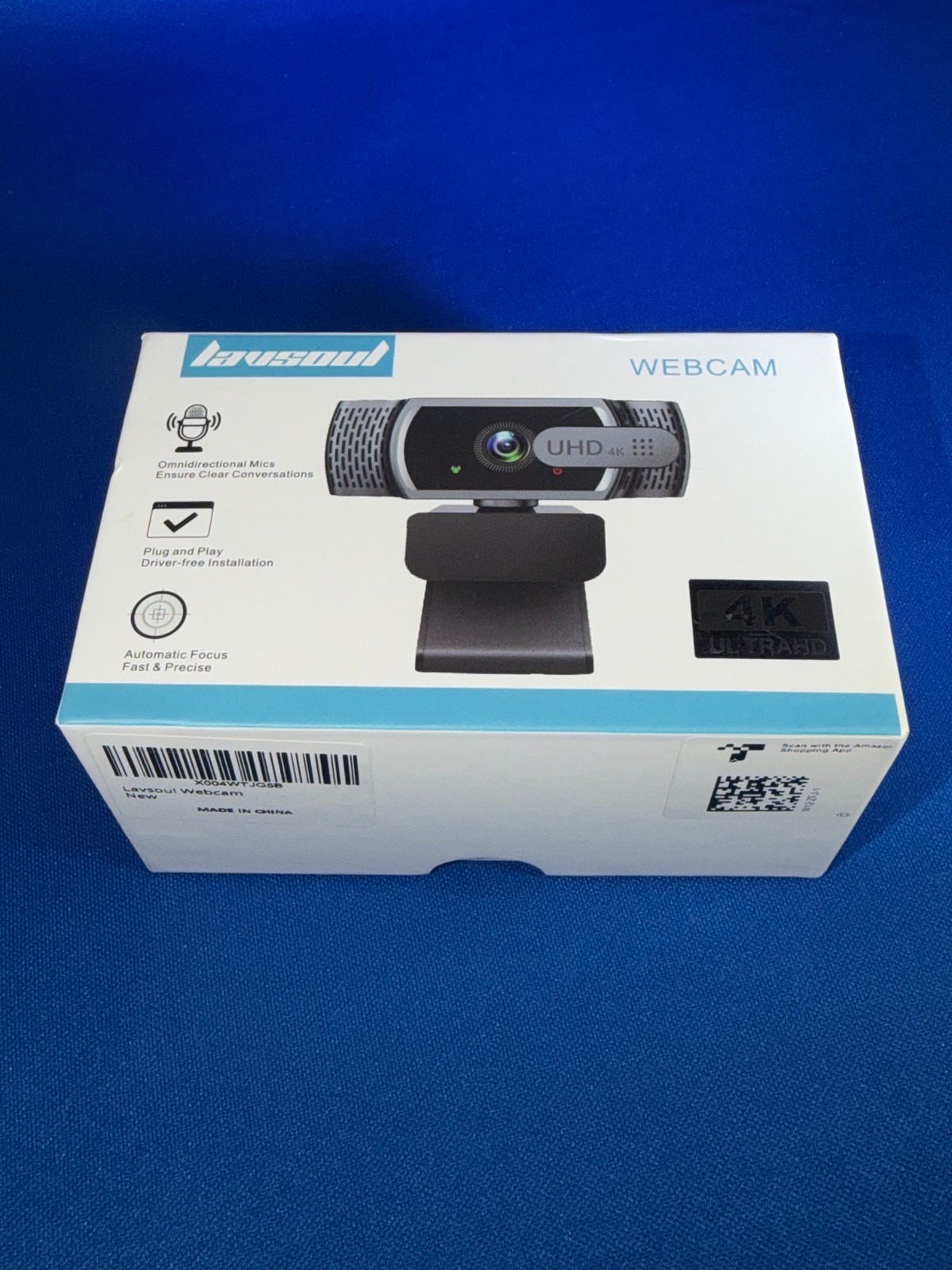 Lavsoul 4K Webcam Black USB Autofocus Mic