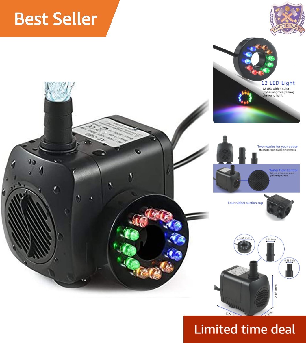220 GPH Submersible Water Pump Plastic Mini Fish Tank Decorative with LED Lights