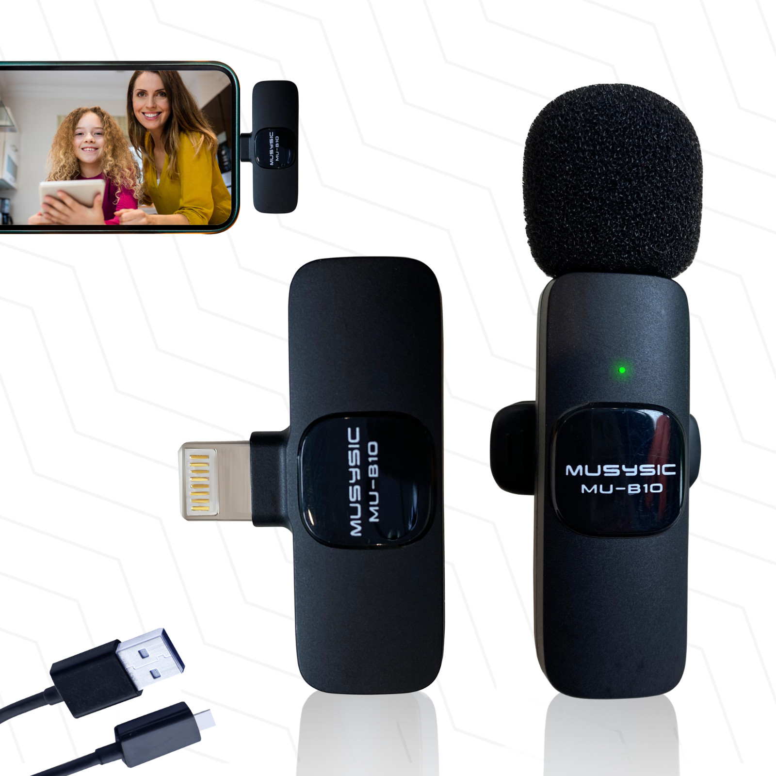 Wireless Lavalier Microphone with Lightning Connector for iPhone