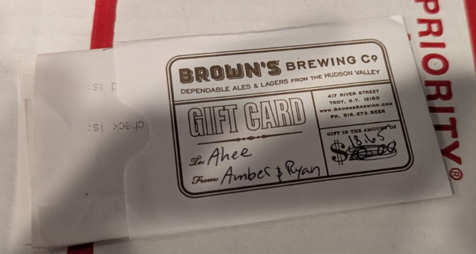Browns Brewing Company Gift Card $18.65 Total