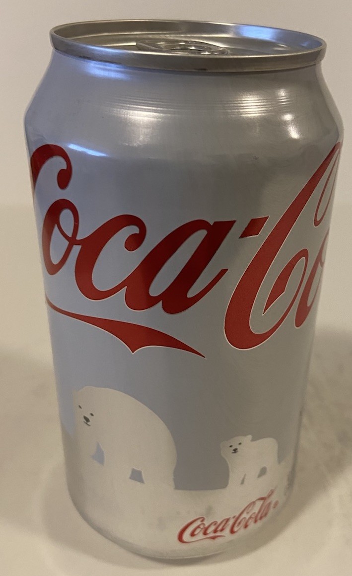 12 oz. WHITE COKE CAN ( POLAR BEARS ) EMPTY BOTTOM OPENED