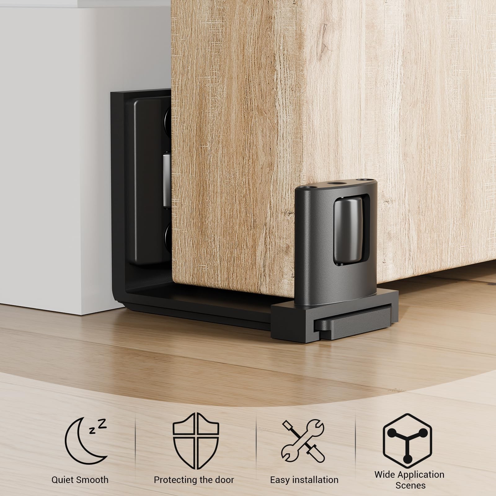 FLYVLIEG Sliding Barn Door Bottom Floor Guide,Adjustable U-Shaped Flat Black