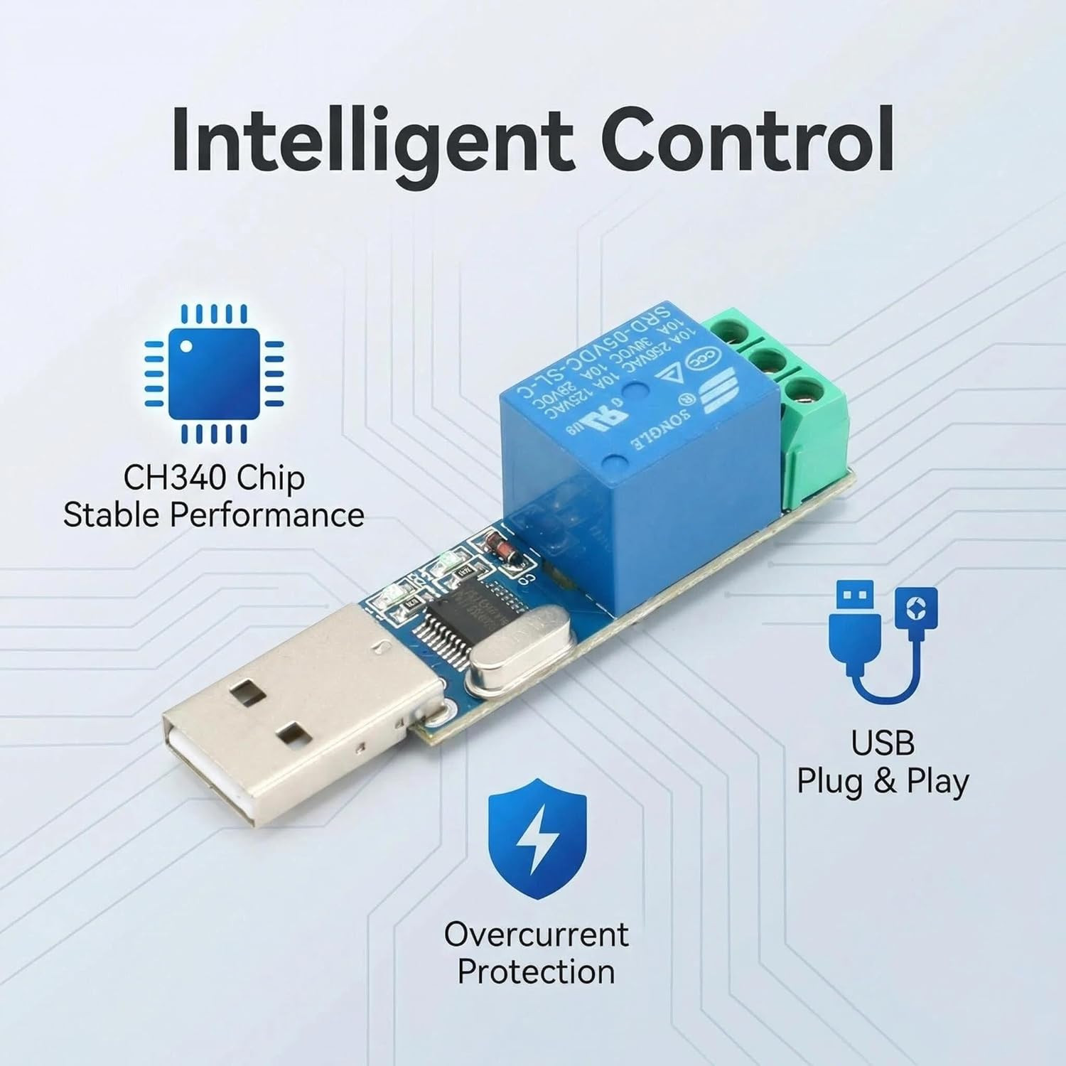 USB Serial Port Control Relay Module Sturdy Durable Lightweight USB Relay Mod...