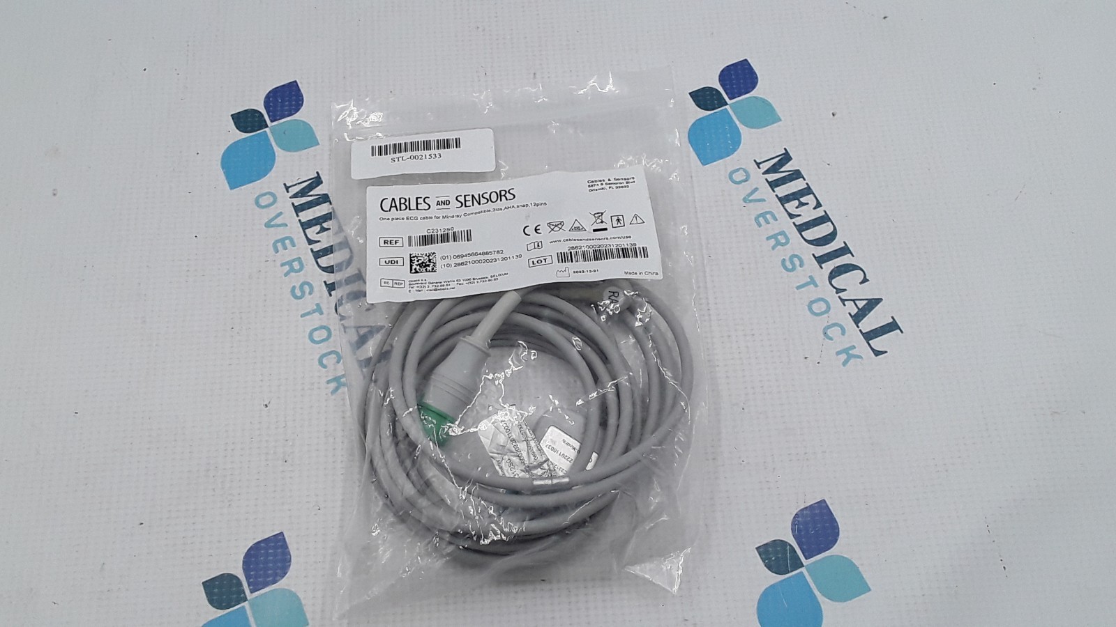 Cables and Sensors ECG Cable for Mindray Compat 3lds AHA Snap 12Pins REF C2312S0