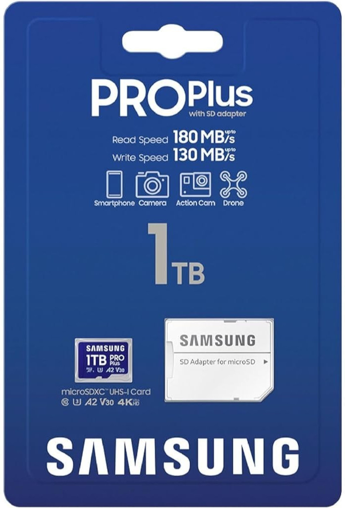 SAMSUNG PRO Plus 1TB Micro SD SDXC A2 V30 UHS-I U3 4K UHD Class 10 Memory Card