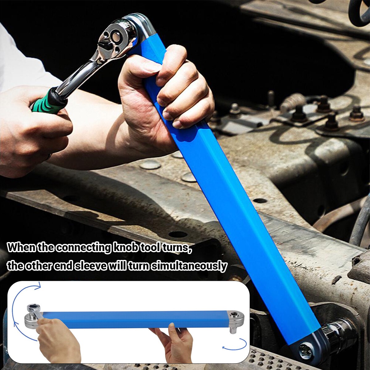 Multifunctional Car Offset Extension Wrench with 4 Adapters, Dual-purpose Socket