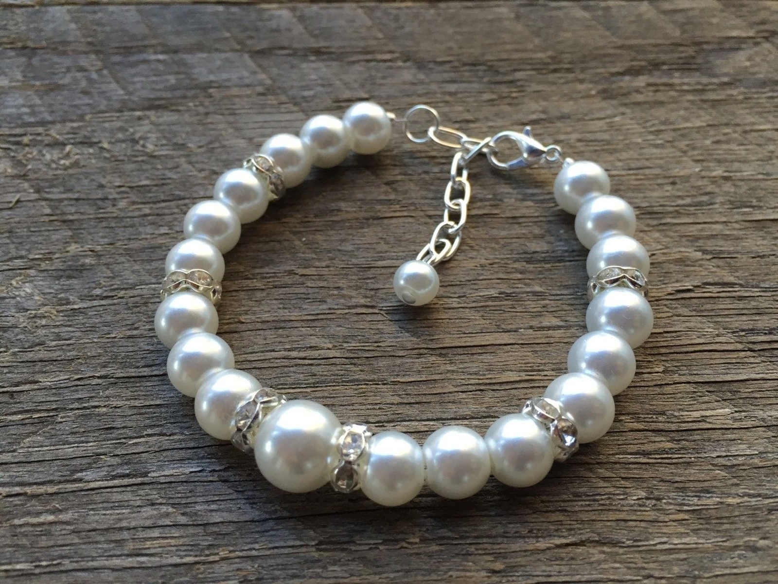 Handmade Pearl & Rhinestone Bracelet with Crystal Accents