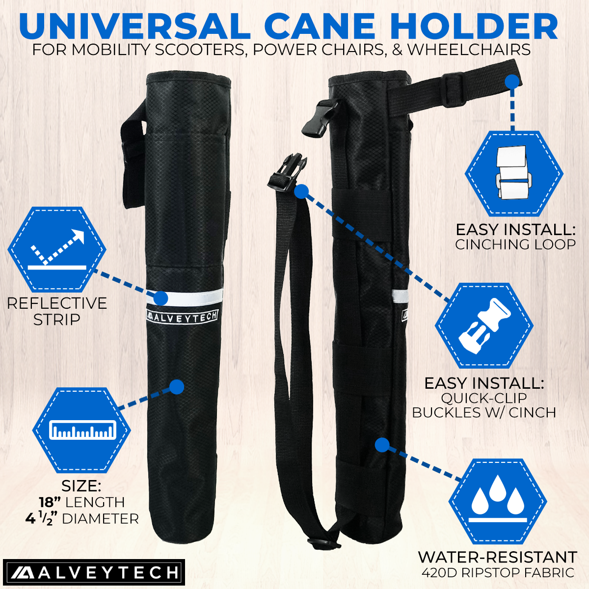 Universal Cane Holder for Mobility Scooters & Power Chairs - Berry