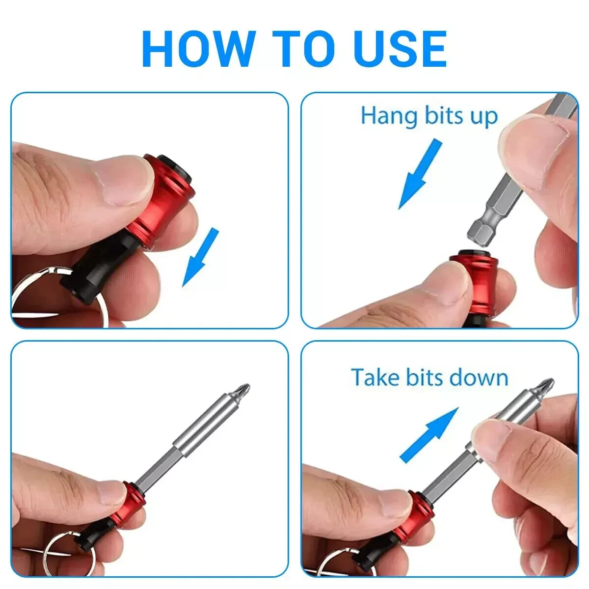 6Pcs 1/4" Hex Shank Quick Release Keychain Screwdriver Drill Bit Holder Bits Set