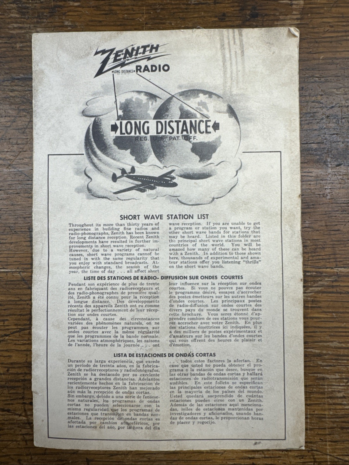 1950 Zenith Long Distance Radio Short Wave Station List