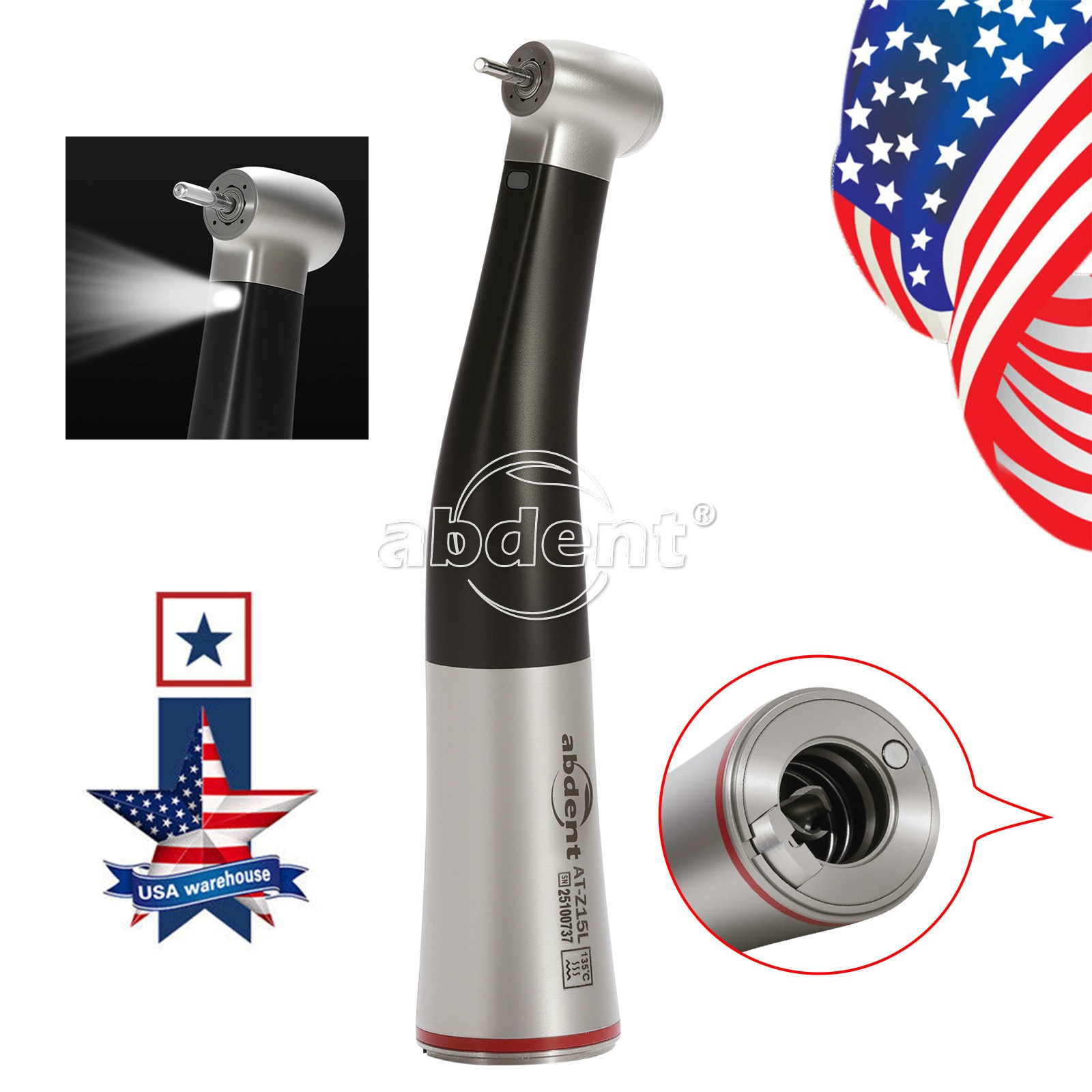 Abdent Dental 1:5 Fiber Optic Electric Handpiece Contra Angle Internal Fit KAV