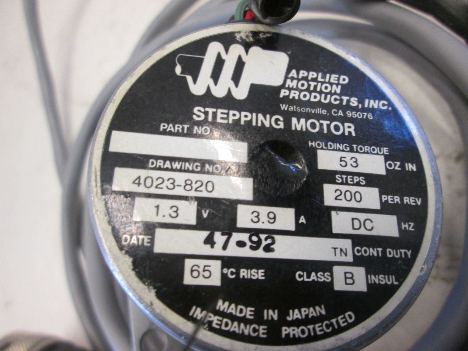 Applied Motion Products, Stepping Motor, 1.3V, 3.9A, Used