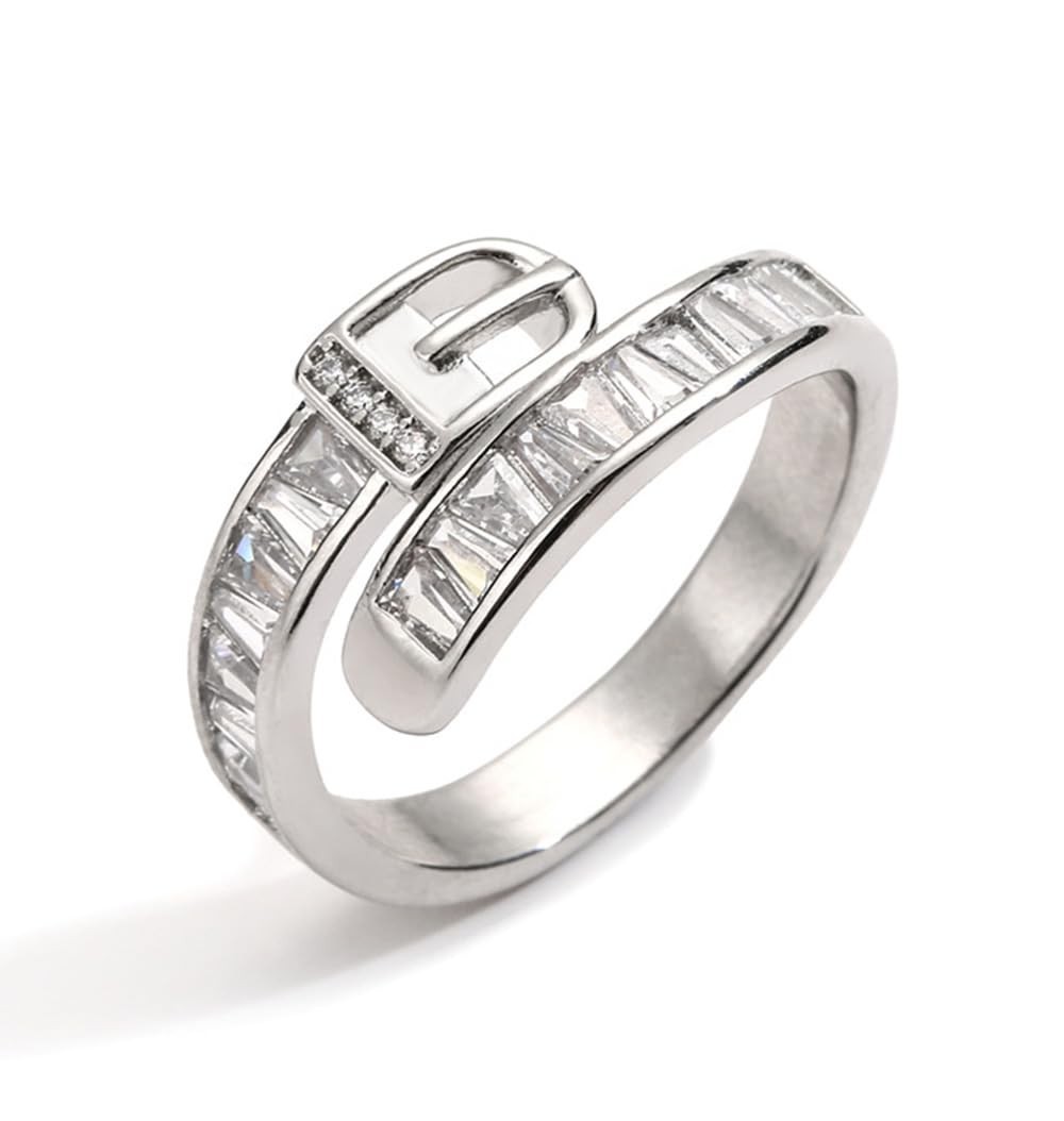 925 Sterling Silver Belt Buckle Ring with 5A Cubic Zirconia CZ Crystal Diamond 8
