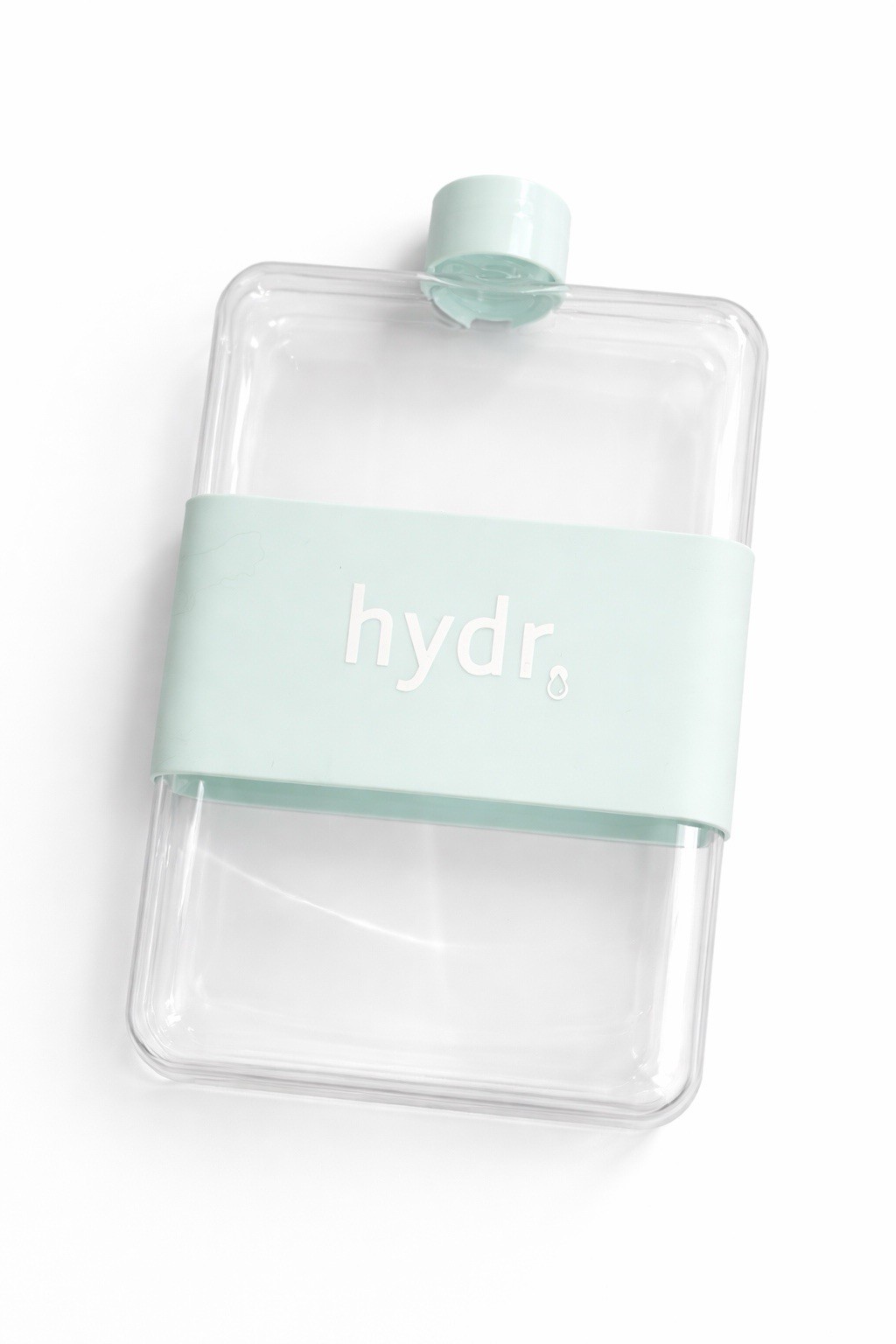 Hydr Flat Water Bottle – Clear with Mint Silicone Sleeve – Reusable Water Bottle