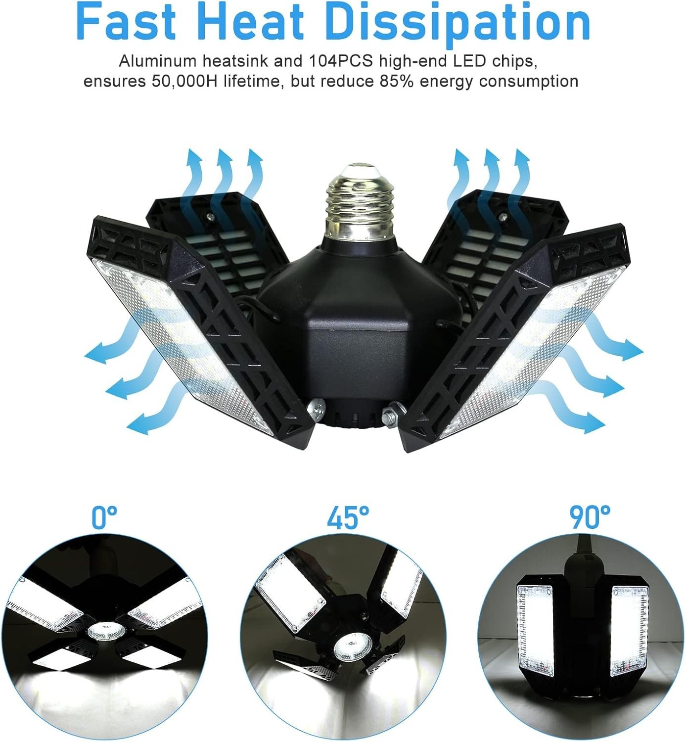 150W LED Garage Light 15000LM Deformable Ceiling Shop Light 4 Panel E26
