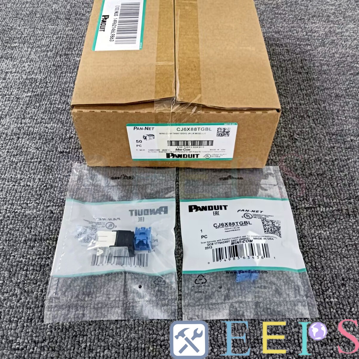 (BOX OF 50)For Panduit Cat6a 10 Gig Mini-Com Jack Black CJ6X88TGBL Free shipping