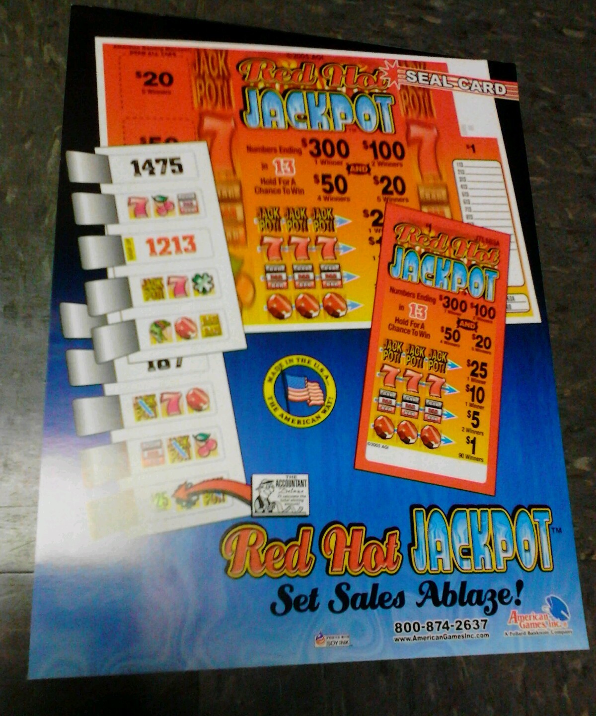 American Games RED HOT JACKPOT SEAL CARD flyer- good original