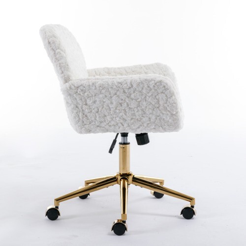 Office chair Artificial rabbit hair home office chair with gold metal base