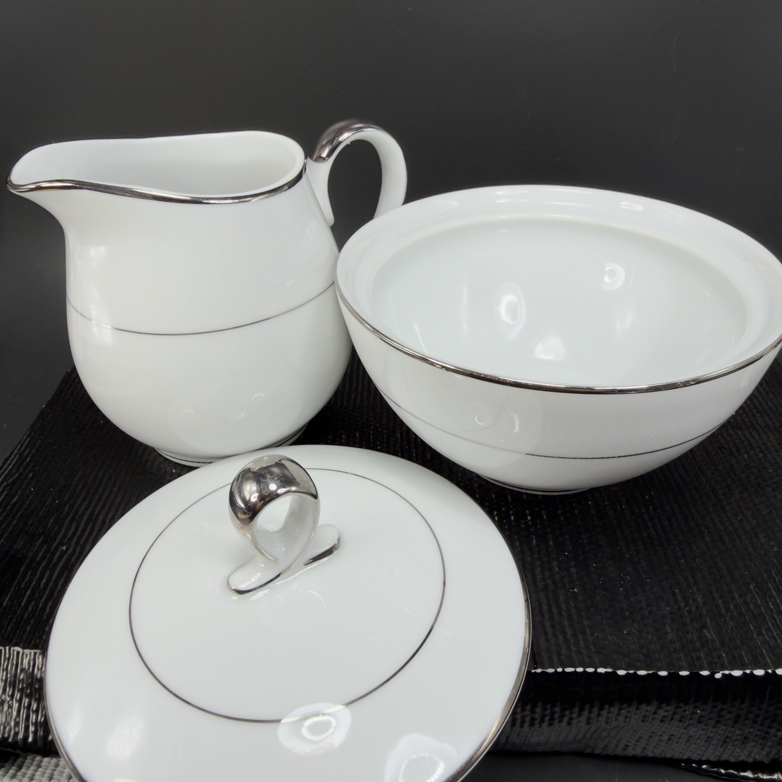 Mikasa Citation Sugar And Creamer Set Porcelain Fine China Silver Trim Japan VTG