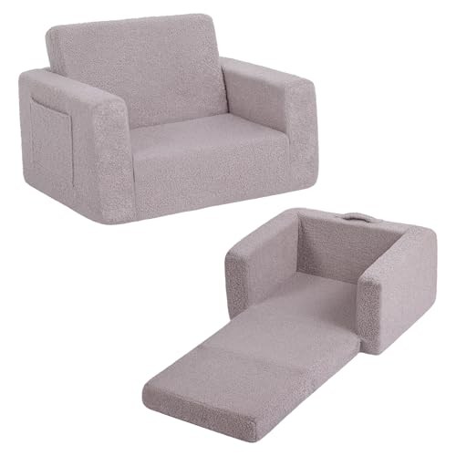 Kids Sofa, 2-in-1 Todder Couch, Convertible Children Couch to Lounger, Grey