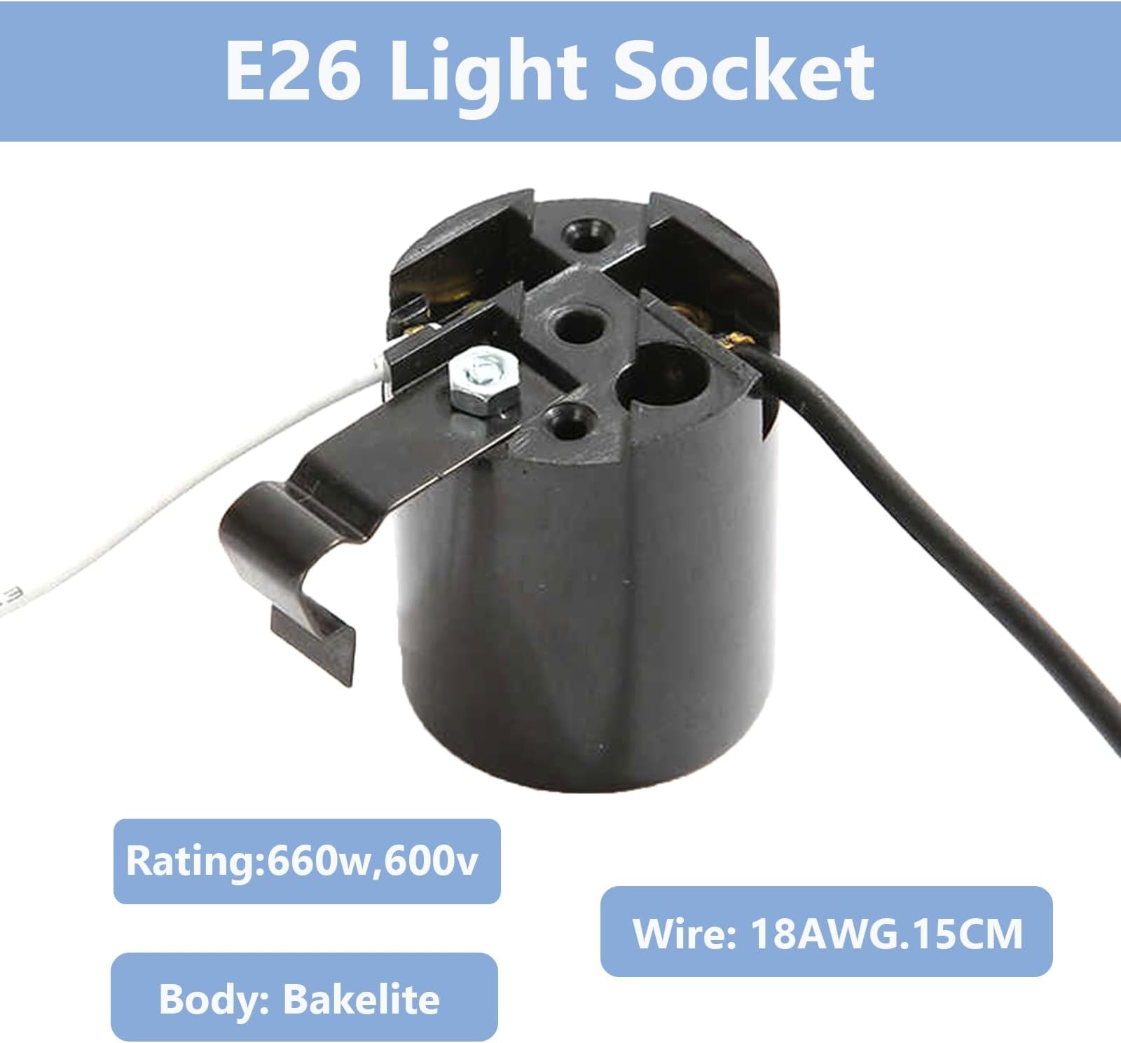 Phenolic Medium Base E26 Fixture Socket, Keyless US Standard Lamp Holder for ...