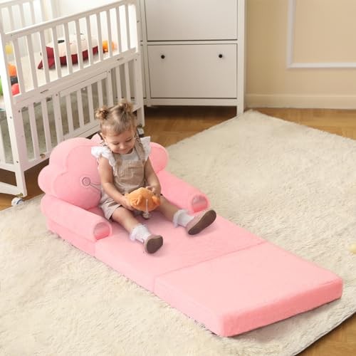 Toddler Chair Comfy，Foldable Princess Couch for Girl, Toddler Recliners Pink